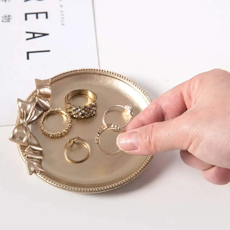 

s-Golden Jewelry Tray Bedroom Living Room Decoration Necklace Jewelry Crafts Trinket Tray Organizer
