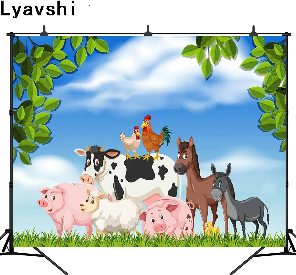 

Lyavshi ферма фон день рождения животных коровы свиньи фотография фон новорожденный ребенок душ Декор-баннер торт стол реквизит