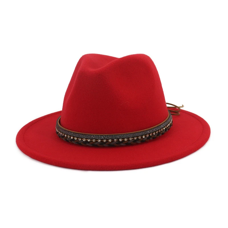 Red fedora FS Wo Для мужчин s фетровая шляпка шерстяная шляпа Для мужчин шерстяной джазовый Шапки розовый женский Повседневное с большими полями Винтаж; сезон осень; классические фетровая шляпа хаки красные, черные Кепки - Цвет: Red fedora