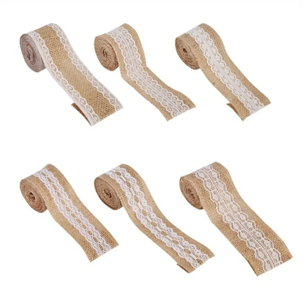 Pure White Lace 5cm Linen Roll Diy Fabric Crafts Vintage Natural Jute Burlap Ribbon Hemp DIY | Дом и сад