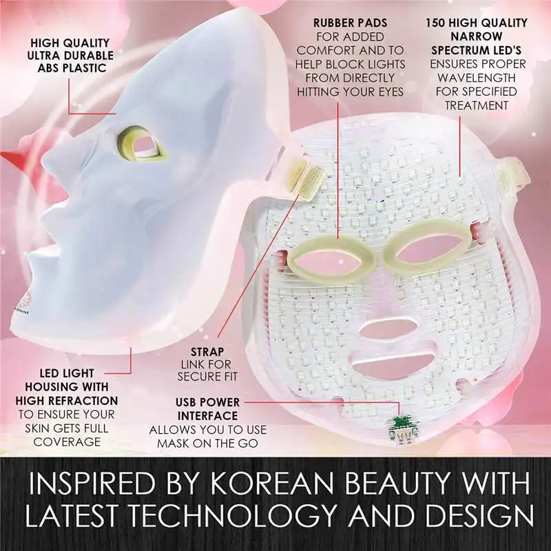 7colors Light Photon Facial Mask Therapy 192 LED Skin Care Rejuvenation Wrinkle Acne Removal Face Beauty Spa UK/US/EU plug | Красота и