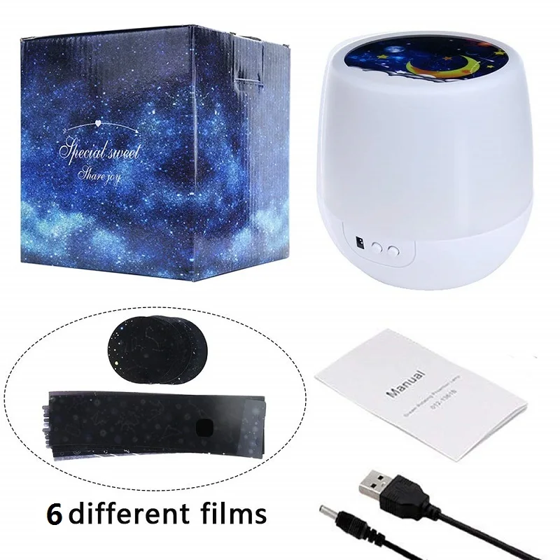 LED Night Light Colorful Cosmic Starry Sky Rotation Projection Dimmable Lamp USB Charging For Children Baby Festival Gifts | Лампы и