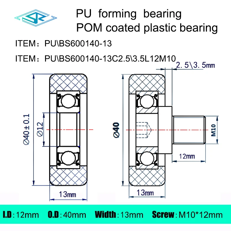 Factory supplied external thread polyurethane molded bearing PU600140-13 POM plastic coated bearing BS600140-13