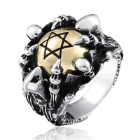 retro mens hexagonal star pattern ghost claw domineering ring fashion luxury party gift punk jewelry