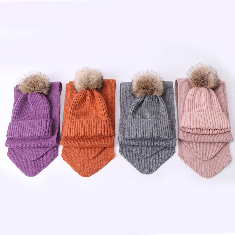 Детский зимний комплект из шапки и шарфа искусственного меха вязаный теплый