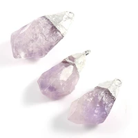 new 1pc natural amethysts rough stone pendant necklace charms pendant for making jewelry necklace accessories size20x40mm