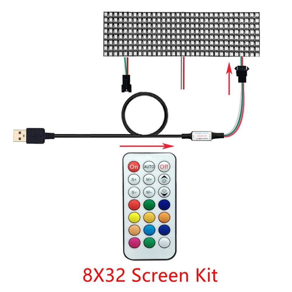 

WS2812b IC RGB 8X8 16X16 8X32 LED 5050 SMD Pixel Screen Module 21key USB Controller Kit Individually addressable Light DC5V