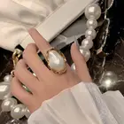 Женское Открытое кольцо с большим жемчугом, регулируемое кольцо неправильной формы с жемчугом в стиле панк, 2021