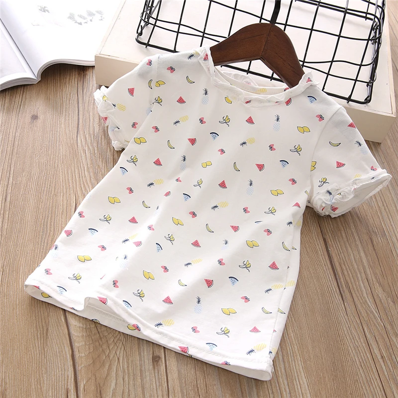 Летние футболки для девочек и мальчиков хлопковые рубашки с принтом фруктов