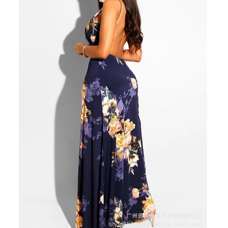 

Mandylandy Playsuits Summer V-neck Backless High Waist Spaghetti Strap Playsuits Women's Casual Floral Print Slim-Fit Playsuits