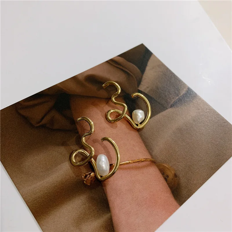 FFLACELL корейские шикарные простые металлические серьги-гвоздики неправильной