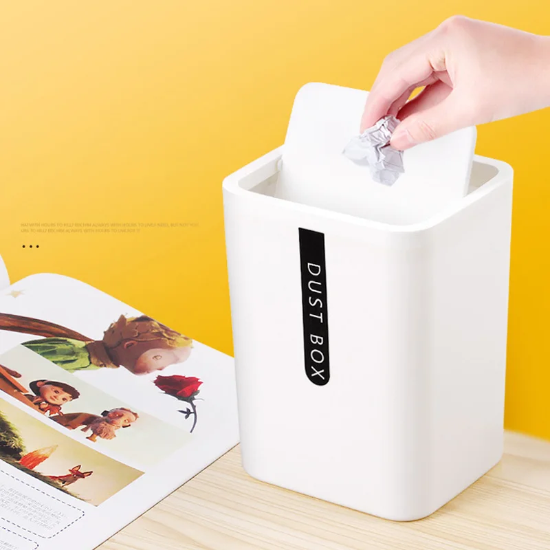 High Quality Desktop Trash Can Small Mini Garbage Plastic Dustbin with Shake Cover for Home Office Desk Car Bin Dropship | Дом и сад