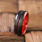 Модное мужское красное обручальное кольцо 8 мм из нержавеющей стали, Черное Матовое обручальное кольцо с красными зубьями и скошенными краями, подарки на годовщину вечеринки