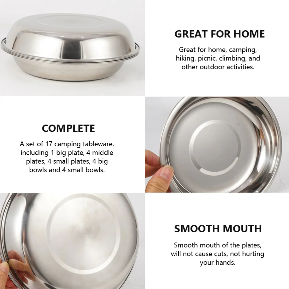 

1 Set of 17Pcs Camping Kit Outdoor Tableware Plate Bowl with Storage Bag