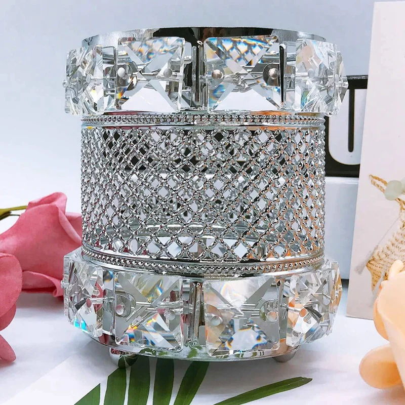 

Makeup Brush Holder, Round Crystal Cosmetic Display Organizer, Grid Pencil Cup for Office and Decoration