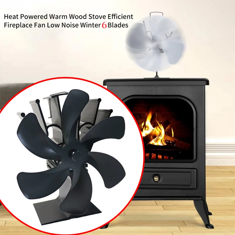 

Black Fireplace 6 Blades Heat Powered Stove Fan Log Wood Burner Ecofan Quiet Home Fireplace Fan Efficient Heat Distribution