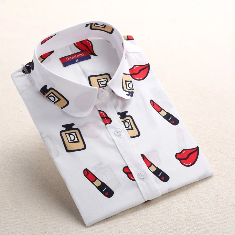 Wlipstick Dioufond, женские хлопковые рубашки, модные винтажные блузки, 5XL размера плюс, рубашка, с принтом, Blusas, цветочные, женская блузка с длинным рукавом, Женский Топ - Цвет: Wlipstick