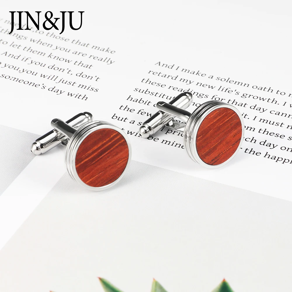 JIN& JU Новые запонки с деревянными элементами для мужчин прекрасный подарок манжеты пуговицы высокое качество круглые деревянные Запонки модные украшения с подарочной коробкой