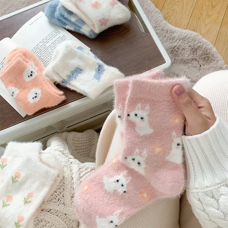 

Socks Women Mink Velvet Autumn And Winter Floor Socks Thickened Plus Velvet Warmth Sleep Socks Plush Snow Socks