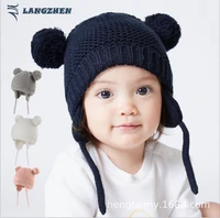 langzhen winter new baby wool hat plus fleece knitted ear protection hat cold and warm childrens hat
