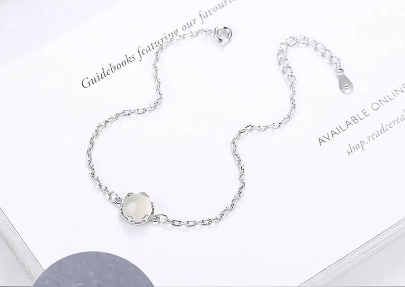 

925 Sterling Silver Bracelet Chalcedony Moonlight Stone Chain Linked For Women charm bangle Jewelry Gift Pulseira
