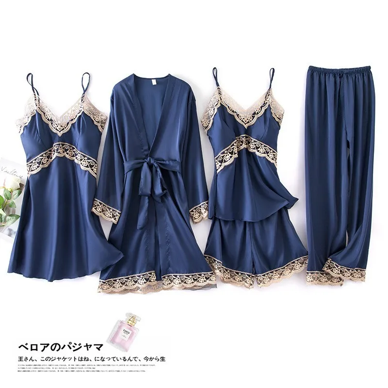Print Flower Wedding Robe Set Women Sexy Nightwear Nightgown Suit Loose Kimono Bath Gown Silky Soft Satin Home Clothes Lingerie
