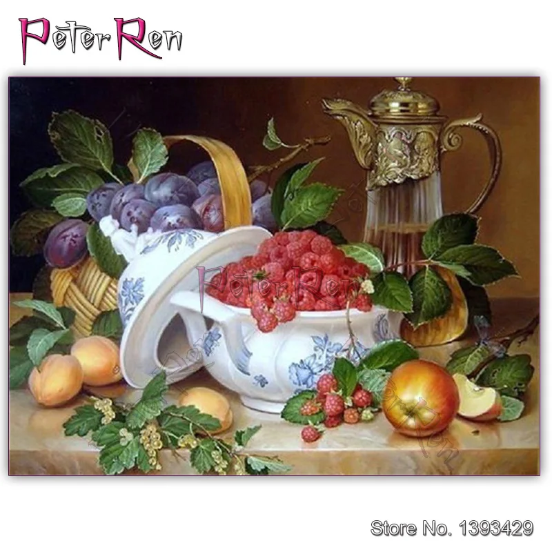 

Diamond Painting teapot fruit dish Square Mosaic Sticker Full Embroidery Round Rhinestones mural crystal Cross stitch Home Decor
