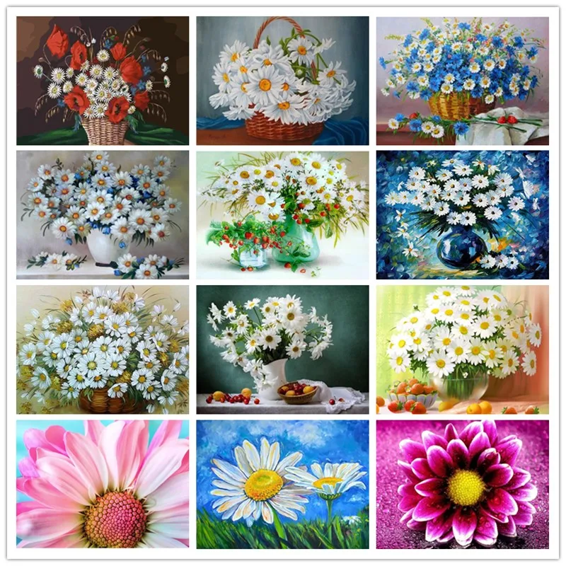 5D алмазная живопись белые ромашки вышивка полноформатная мозаика с цветами