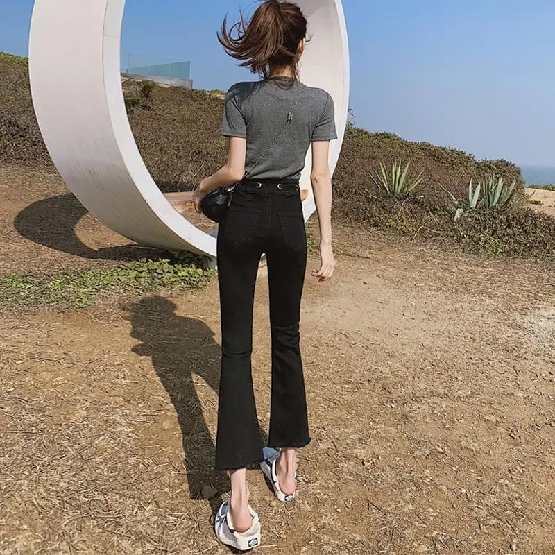 

Spring black flared jeans women's new high waisted slim nine point drop micro flared pants eight point in 2019 spring [deliver