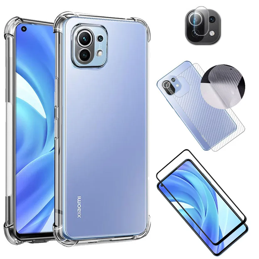 

Silicone Cases For Xiaomi 11 Lite Case+Mi 11T Pro Protective Glass Mi 11i Back Film Mi11 Lite Screen Protector Coque Mi 11 Lite