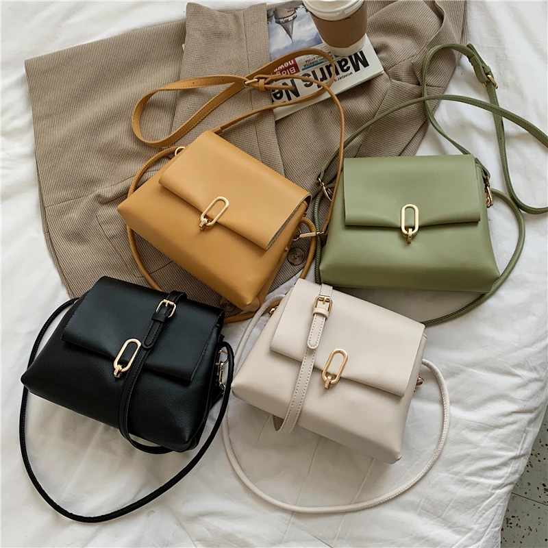 

Burminsa Simple Twist Lock Trapeze Small Shoulder Bags For Women Brand Designer Soft PU Leather Girls Crossbody Bags Summer 2021