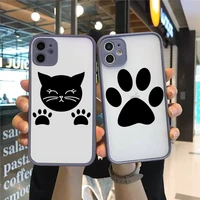 phone case for iphone 12 11 mini pro xr xs max 7 8 plus x cute cat scratching matte transparent gray cover