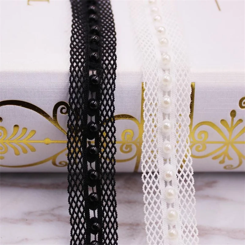 1 ярд/лот белая черная жемчужная кружевная лента с отделкой из бисера африканская
