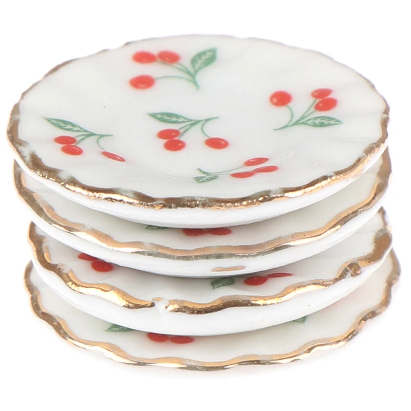 

Dollhouse Kitchen Toys Dollhouse Cherry Trays Plates Doll Durable Mini Food Dishes Tableware Miniature Doll House Accessories
