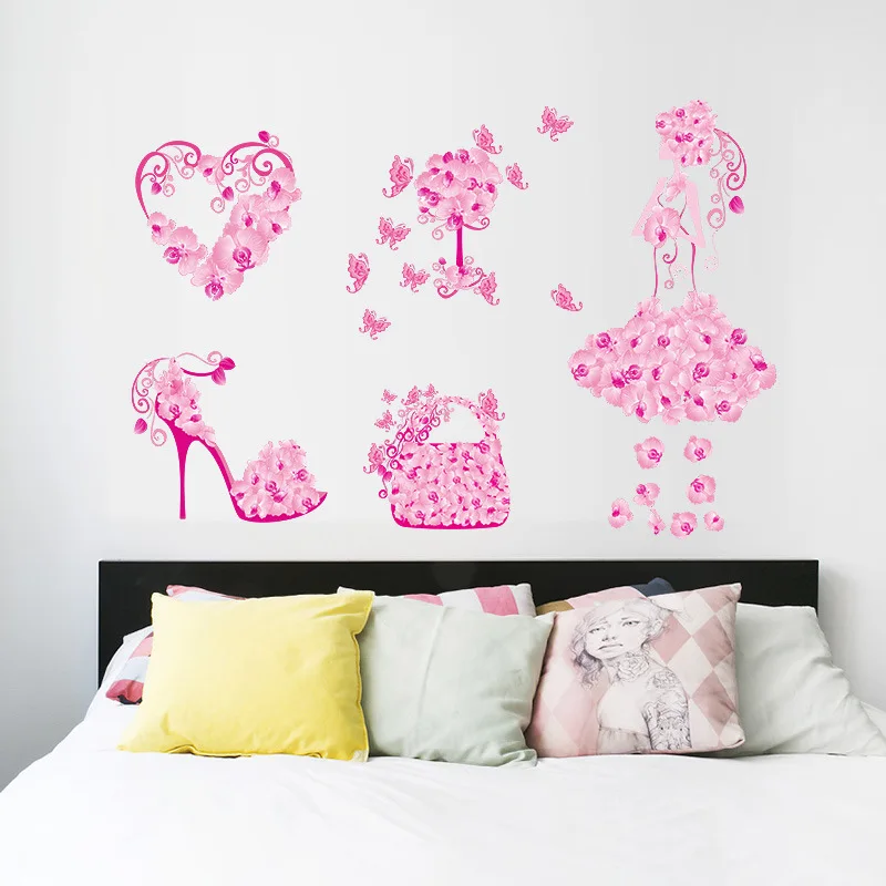 Настенные водонепроницаемые наклейки на высокие каблуки с изображением розовых