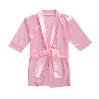 6m 6y girls long sleeve nightgown bathrobe toddler baby kids girls solid silk satin kimono robes sleepwear clothes pink rose red