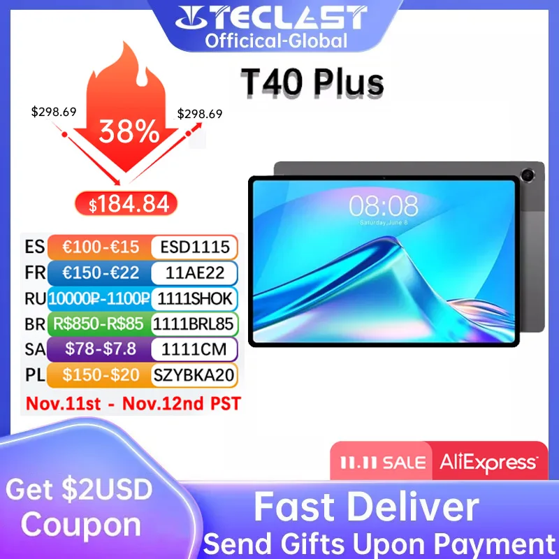 

[World Premiere]Teclast T40 Plus 10.4 Inch Android 11 Tablet IPS 8GB RAM 128GB ROM Dual T618 Octa Core 4G Network Wifi Tablet PC