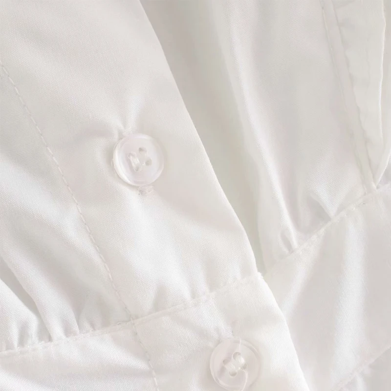 Женское платье миди на пуговицах однотонное белое трапеция с V образным вырезом