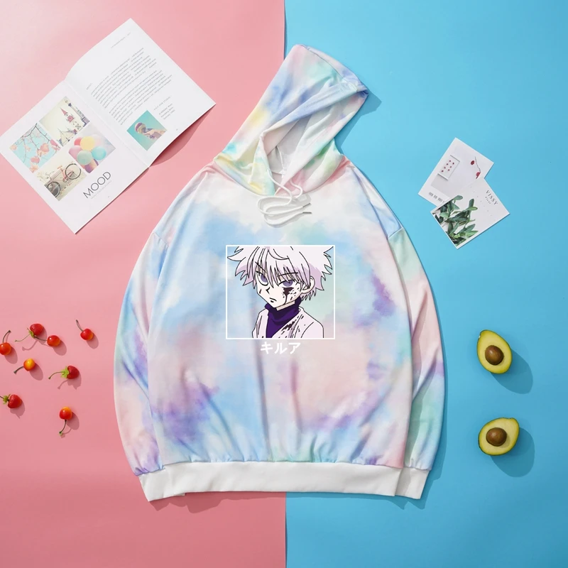 

Hunter X Hunter Killua Hoodie Japanese Anime Women's Hooded Sweatshirt Harajuku Tie Dye CartoonCasual Overisze Hoodie