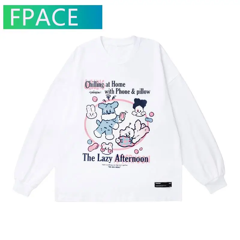 

FPACE Tees Shirts Hip Hop Funny Cartoon Animals Dog Print Tshirts Streetwear Mens Harajuku Fashion Casual Cotton Loose Tops