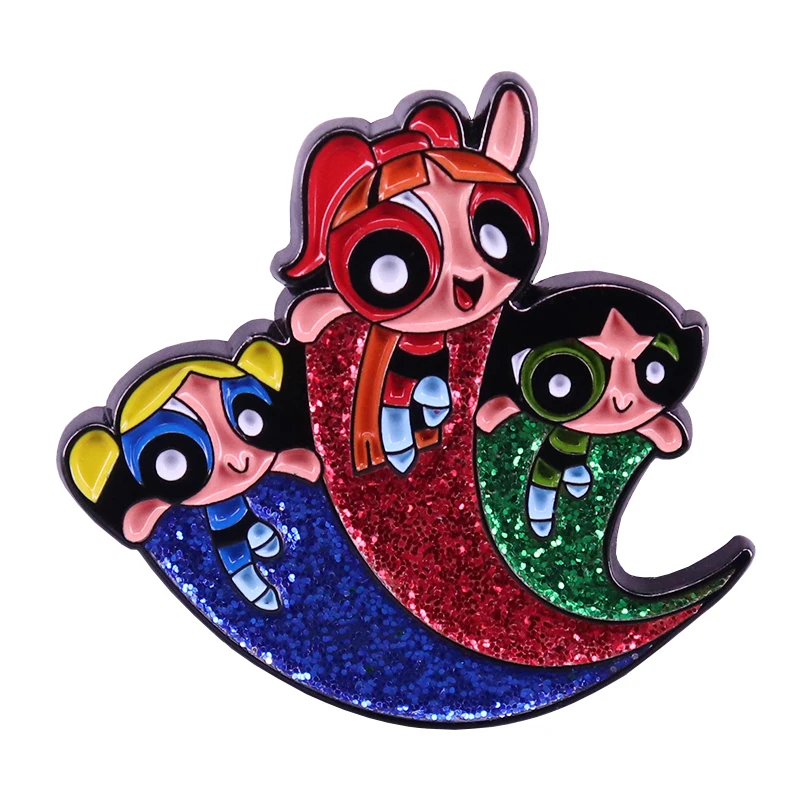 

Женского девочек Trio металла Pin эмали с сверкающим с принтами персонажей из мультфильмов чехол аксессуар