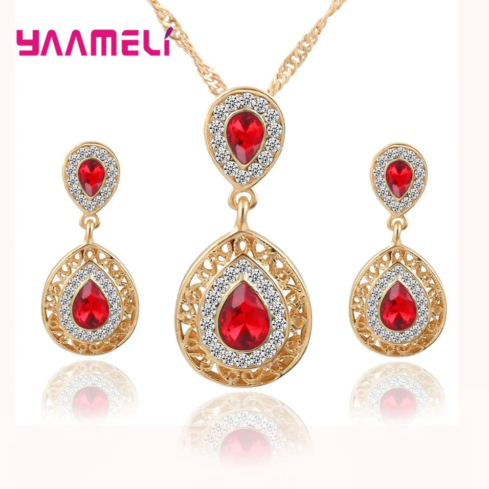 

New Arrival Women Lady Girls Fashion Dubai Jewelry Sets Top Quality 925 Sterling Silver Waterdrop Pendnt Necklace/Earrings