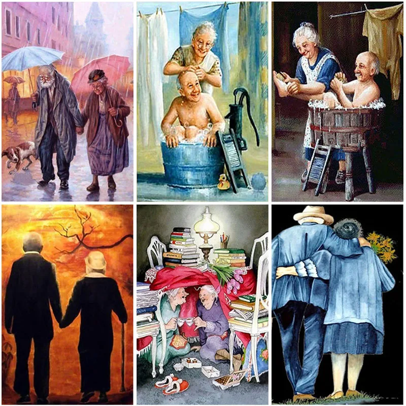 Old Couple DIY 5D Diamond Painting Cross Stitch Cartoon Embroidery Full Round Resin Rhinestone Wall Art Home Decor|Алмазная мозаика и