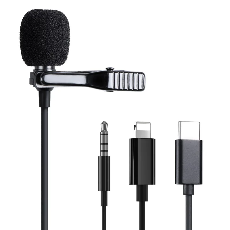 

Microphone Clip-on Lavalier Collar Tie 3.5mm Lightning TypeC Mini Audio Mic for ios Android Cell Phone Laptop Tablet Recording