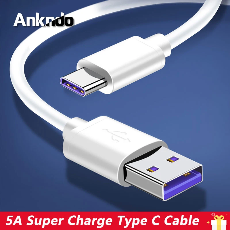 USB кабель Ankndo Type C 5 А Сверхбыстрый зарядный для устройств Android с функцией Supercharge