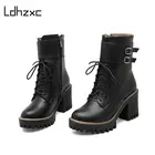 LDHZXCженские ботильоны на платформе в стиле панк; Женские мотоциклетные ботинки из искусственной кожи; Цвет черный, серый; Большие размеры