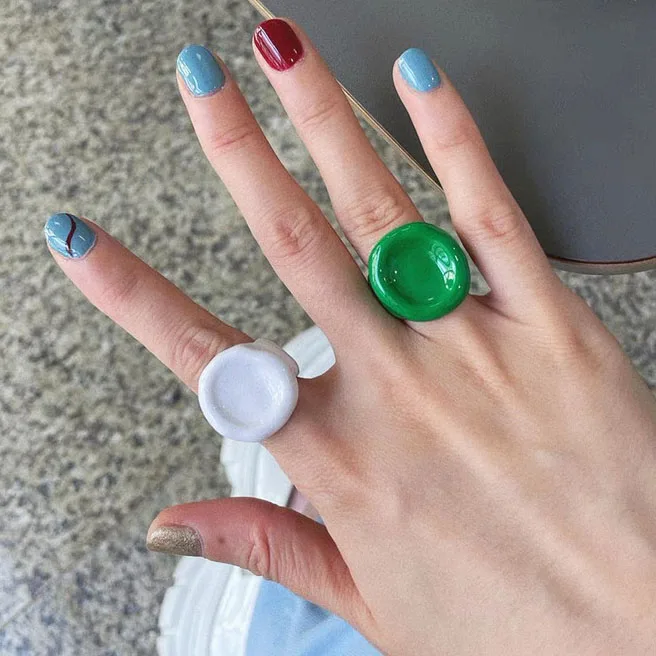 

Candy Color White Green Big Wide Geometric Square Elegant Personality Design Finger Ring For Women Gift Jewelry