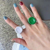 candy color white green big wide geometric square elegant personality design finger ring for women gift jewelry
