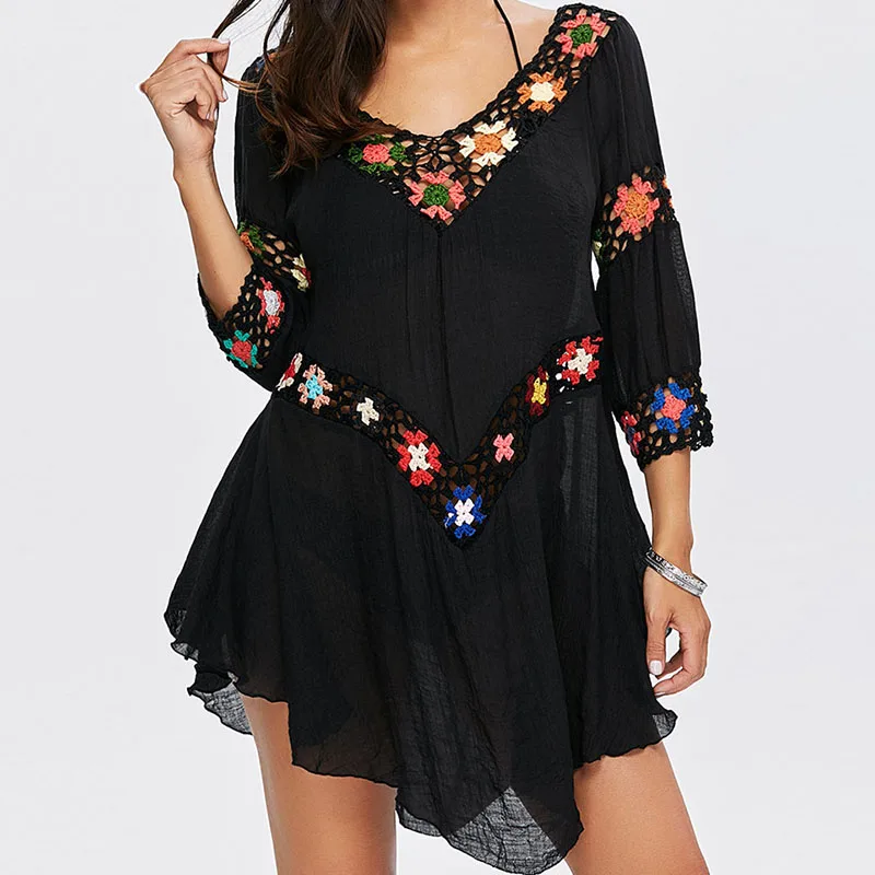 Женское богемное платье с вырезами вязанные крючком цветы бикини блузка 2020