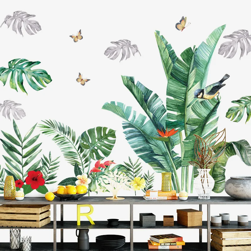

Large Green Banana Leaves Wall Stickers for Living room Bedroom TV Sofa Background Removable DIY Wall Decals Eco-friendly Murals